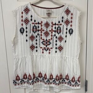 Knox Rose White and Red Embroidered Peplum Blouse